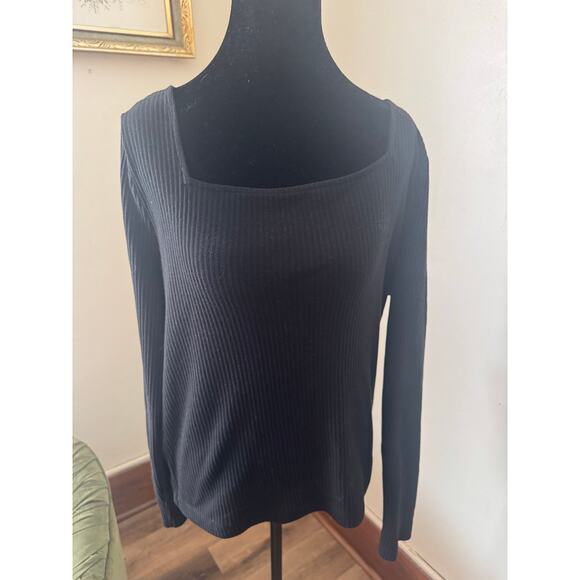 Ann Taylor LOFT Tops - LOFT Black Ribbed Square Neck Long Sleeve Top Women’s XL